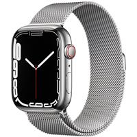 Apple Watch Series 7 Cellular Silver Stainless Steel Case with Silver Milanese Loop 45mm، ساعت اپل سری 7 سلولار بدنه استیل نقره ای با بند استیل میلان نقره ای 45 میلیمتر
