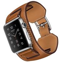 Apple Watch Hermes Cuff 42mm Brown Fauve Barenia Leather Band، ساعت اپل هرمس دستبندی 42 میلیمتر بدنه استیل و بند چرمی فاو بارنیا