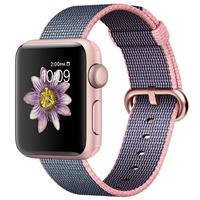 Apple Watch Series 2 Series 2 Rose Gold Aluminum Case Light Pink/Midnight Blue Woven Nylon، ساعت اپل سری 2 سری 2 با بدنه آلومینیوم رز گلد و بند نایلون صورتی سورمه ای 42 میلیمتر