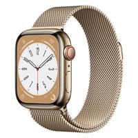 Apple Watch Series 8 Cellular Gold Stainless Steel Case with Gold Milanese Loop 41mm، ساعت اپل سری 8 سلولار بدنه استیل طلایی و بند استیل میلان طلایی 41 میلیمتر