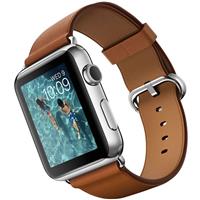 Apple Watch Watch Stainless Steel Case With Saddle Brown Classic Buckle 42m، ساعت اپل بدنه استیل بند قهوه ای سگک کلاسیک 42 میلیمتر