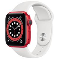 Apple Watch Series 6 GPS RED Aluminum Case with White Sport Band 44mm، ساعت اپل سری 6 جی پی اس بدنه آلومینیم قرمز و بند اسپرت سفید 44 میلیمتر