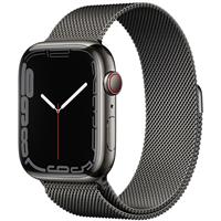 Apple Watch Series 7 Cellular Graphite Stainless Steel Case with Graphite Milanese Loop 45mm، ساعت اپل سری 7 سلولار بدنه استیل خاکستری با بند استیل میلان خاکستری 45 میلیمتر