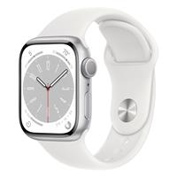 Apple Watch Series 8 Silver Aluminum Case with White Sport Band 41mm، ساعت اپل سری 8 بدنه آلومینیومی نقره ای و بند اسپرت سفید 41 میلیمتر