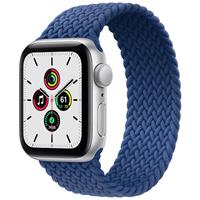 Apple Watch SE GPS Silver Aluminum Case with Atlantic Blue Braided Solo Loop، ساعت اپل اس ای جی پی اس بدنه آلومینیم نقره ای و بند سولو لوپ بافته شده آبی