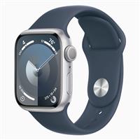 Apple Watch Series 9 Silver Aluminum Case with Storm Blue Sport Band 41mm، ساعت اپل سری 9 بدنه آلومینیومی نقره ای و بند اسپرت آبی 41 میلیمتر