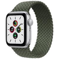 Apple Watch SE GPS Silver Aluminum Case with Inverness Green Braided Solo Loop، ساعت اپل اس ای جی پی اس بدنه آلومینیم نقره ای و بند سولو لوپ بافته شده سبز