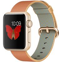 Apple Watch Watch Gold Aluminum Case Gold/Red Woven Nylon 38mm، ساعت اپل بدنه آلومینیومی طلایی با بند نایلونی طلایی آبی رویال 38 میلیمتر