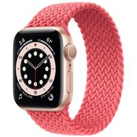 Apple Watch Series 6 GPS Gold Aluminum Case with Pink Punch Braided Solo Loop 44mm، ساعت اپل سری 6 جی پی اس بدنه آلومینیم طلایی و بند سولو لوپ بافته شده صورتی 44میلیمتر