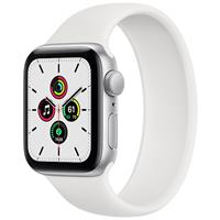 Apple Watch SE GPS Silver Aluminum Case with White Solo Loop، ساعت اپل اس ای جی پی اس بدنه آلومینیم نقره ای و بند سولو لوپ سفید
