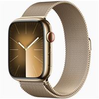 Apple Watch Series 9 Cellular Gold Stainless Steel Case with Gold Milanese Loop 45mm، ساعت اپل سری 9 سلولار بدنه استیل طلایی و بند استیل میلان طلایی 45 میلیمتر
