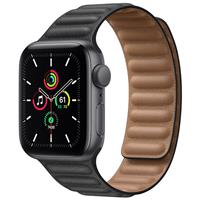 Apple Watch SE GPS Space Gray Aluminum Case with Black Leather Link، ساعت اپل اس ای جی پی اس بدنه آلومینیم خاکستری و بند لینک چرمی مشکی