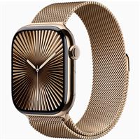 Apple Watch Series 10 Cellular Gold Titanium Case with Gold Milanese Loop 46mm، ساعت اپل سری 10 سلولار بدنه تیتانیوم طلایی و بند میلان طلایی 46 میلیمتر