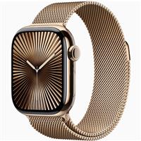 Apple Watch Series 10 Cellular Gold Titanium Case with Gold Milanese Loop 42mm، ساعت اپل سری 10 سلولار بدنه تیتانیوم طلایی و بند میلان طلایی 42 میلیمتر