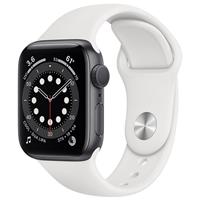 Apple Watch Series 6 GPS Space Gray Aluminum Case with White Sport Band 44mm، ساعت اپل سری 6 جی پی اس بدنه آلومینیم خاکستری و بند اسپرت سفید 44 میلیمتر