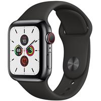 Apple Watch Series 5 Cellular Space Black Stainless Steel Case with Black Sport Band 44 mm، ساعت اپل سری 5 سلولار بدنه استیل مشکی و بند اسپرت مشکی 44 میلیمتر