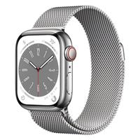 Apple Watch Series 8 Cellular Silver Stainless Steel Case with Silver Milanese Loop 41mm، ساعت اپل سری 8 سلولار بدنه استیل نقره ای و بند استیل میلان نقره ای 41 میلیمتر