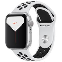 Apple Watch Series 5 Nike + Silver Aluminum Case with Pure Platinum/Black Nike Sport Band 40mm، ساعت اپل سری 5 نایکی پلاس بدنه نقره ای و بند نایکی اسپرت سفید 40 میلیمتر Pure Platinum/Black