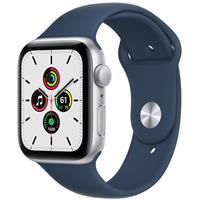 Apple Watch SE GPS Silver Aluminum Case with Abyss Blue Sport Band 44mm 2021، ساعت اپل اس ای جی پی اس بدنه آلومینیم نقره ای و بند اسپرت آبی 44 میلیمتر مدل 2021