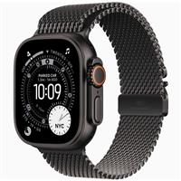 Apple Watch Ultra 3 Black Titanium Case with Black Titanium Milanese Loop، ساعت اپل اولترا 3 بدنه تیتانیوم مشکی و بند تیتانیوم میلان مشکی
