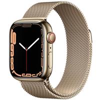 Apple Watch Series 7 Cellular Gold Stainless Steel Case with Gold Milanese Loop 41mm، ساعت اپل سری 7 سلولار بدنه استیل طلایی با بند استیل میلان طلایی 41 میلیمتر