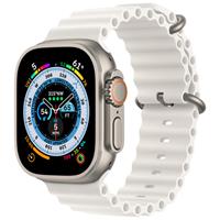 Apple Watch Ultra Titanium Case with White Ocean Band، ساعت اپل اولترا بدنه تیتانیوم و بند اوشن سفید