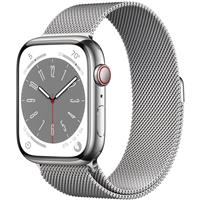 Apple Watch Series 8 Cellular Silver Stainless Steel Case with Silver Milanese Loop 45mm، ساعت اپل سری 8 سلولار بدنه استیل نقره ای و بند استیل میلان نقره ای 45 میلیمتر