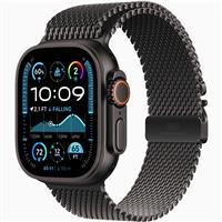 Apple Watch Ultra 2 Black Titanium Case with Black Titanium Milanese Loop، ساعت اپل اولترا 2 بدنه تیتانیوم مشکی و بند تیتانیوم میلان مشکی