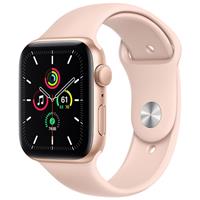 Apple Watch SE GPS Gold Aluminum Case with Pink Sand Sport Band 44mm، ساعت اپل اس ای جی پی اس بدنه آلومینیم طلایی و بند اسپرت صورتی 44 میلیمتر