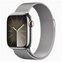 Apple Watch Series 9 Cellular Silver Stainless Steel Case with Silver Milanese Loop 41mm، ساعت اپل سری 9 سلولار بدنه استیل نقره ای و بند استیل میلان نقره ای 41 میلیمتر