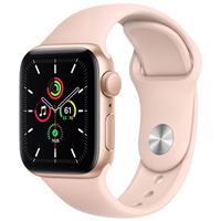 Apple Watch SE GPS Gold Aluminum Case with Pink Sand Sport Band 40mm، ساعت اپل اس ای جی پی اس بدنه آلومینیم طلایی و بند اسپرت صورتی 40 میلیمتر