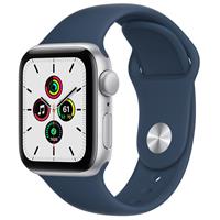 Apple Watch SE GPS Silver Aluminum Case with Abyss Blue Sport Band 40mm 2021، ساعت اپل اس ای جی پی اس بدنه آلومینیم نقره ای و بند اسپرت آبی 40 میلیمتر مدل 2021