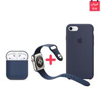 iPhone 8 Case + AirPod Case + Apple Watch Band Silicone Midnight Blue، قاب آیفون 8 + کاور ایرپاد + بند اپل واچ سیلیکونی ست سرمه ای