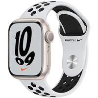 Apple Watch Series 7 Nike Starlight Aluminum Case with Pure Platinum/Black Nike Sport Band 41mm، ساعت اپل سری 7 نایکی بدنه آلومینیومی استارلایت و بند نایکی استارلایت 41 میلیمتر