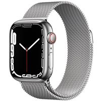 Apple Watch Series 7 Cellular Silver Stainless Steel Case with Silver Milanese Loop 41mm، ساعت اپل سری 7 سلولار بدنه استیل نقره ای با بند استیل میلان نقره ای 41 میلیمتر