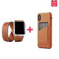iPhone X Case Mujjo Leather Wallet + Apple Watch Band Rock Leather، قاب چرمی آیفون ایکس موجو + بند چرمی اپل واچ راک اسپیس
