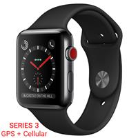 Apple Watch Series 3 Cellular Space Black Stainless Steel Case with Black Sport Band 42 mm، ساعت اپل سری 3 سلولار بدنه استیل مشکی و بند اسپرت مشکی 42 میلیمتر