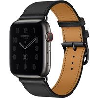 Apple Watch Hermes Series 6 Space Black Stainless Steel Case Noir Leather Single Tour، ساعت اپل هرمس سری 6 بدنه استیل خاکستری و بند چرم مدل Noir Swift سایز 44 میلیمتر